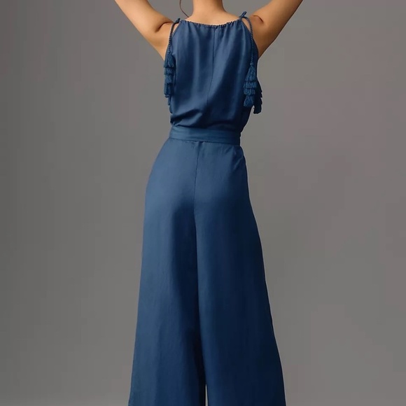 NWT Anthropologie Corey Lynn Calter Blue Tassel Sleeveless Linen Jumpsuit - Picture 3 of 4
